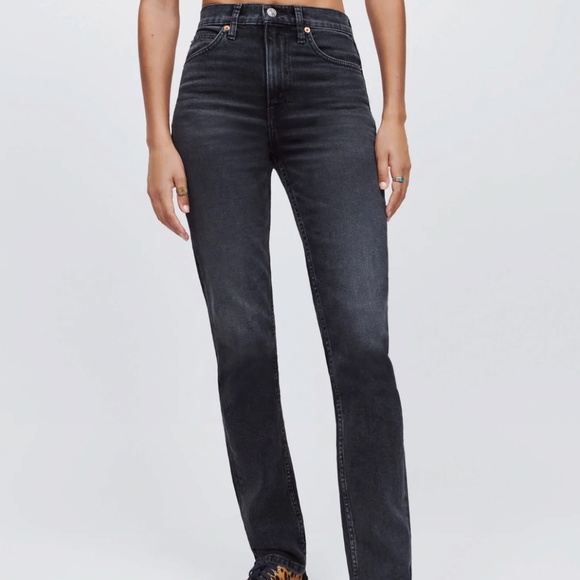 Re/Done NWT Washed Black Comfort Stretch 70s Straight Denim Jean - Picture 2 of 15